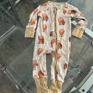Highland cow Caden lane convertible footie 3-6M